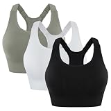 Leversic Sujetador Deportivo Mujer Alta Sujeción sin Aros con Espalda Racerback y Tirantes Ajustables | Top Deportivo con Almohadillas Extraíbles(Negro+Blanco+Verde,M)