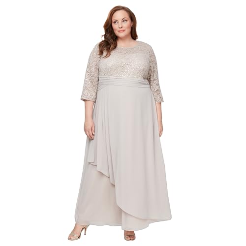 Image of Alex Evenings Womens Long Lace Top Mother of The Bride Dress with Empire Waist (Plus Size)