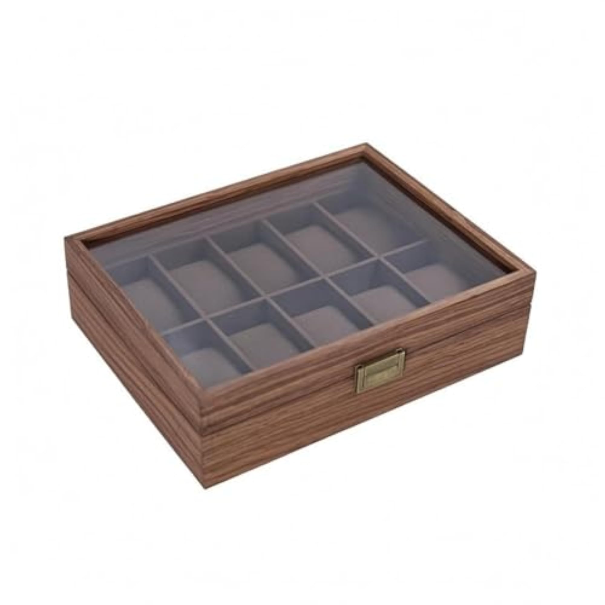 Compartmented Wooden Watch Box in Walnut Tone