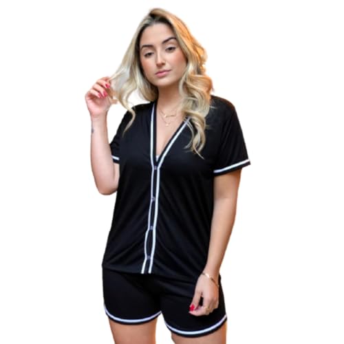 Pijama Feminino Americano Manga Curta Aberto Com Botões Short baby doll verão Amamentação Cirurgico
