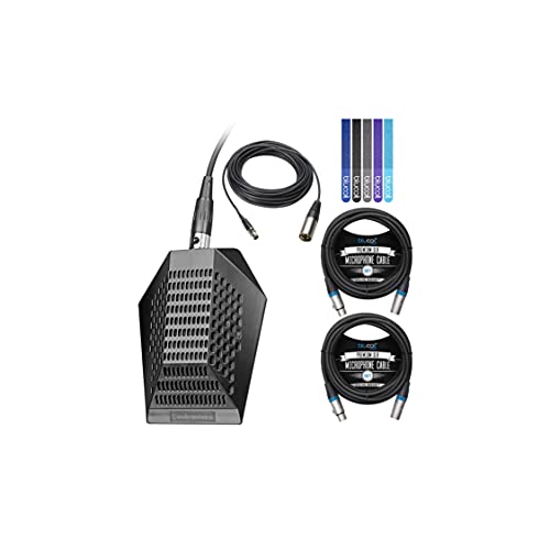 Flash Deals - 50% OFF Audio Technica PRO 44 Cardioid Condenser Boundary Microphone for Conference Tables, Podiums, & Lecterns Bundle with Blucoil 2-Pack of 10-FT Balanced XLR Cables, and 5-Pack of Reusable Cable Ties