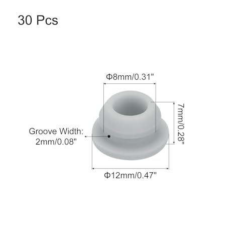 Image of MECCANIXITY 30pcs Silicone Snap in Locking Hole Plugs,8mm /0.3 Inch Mounting Diameter Narrow Groove Width 2mm Panel Seal Cover Round for Kitchen Bulkheads Waterproof Sealing Plugs Grey