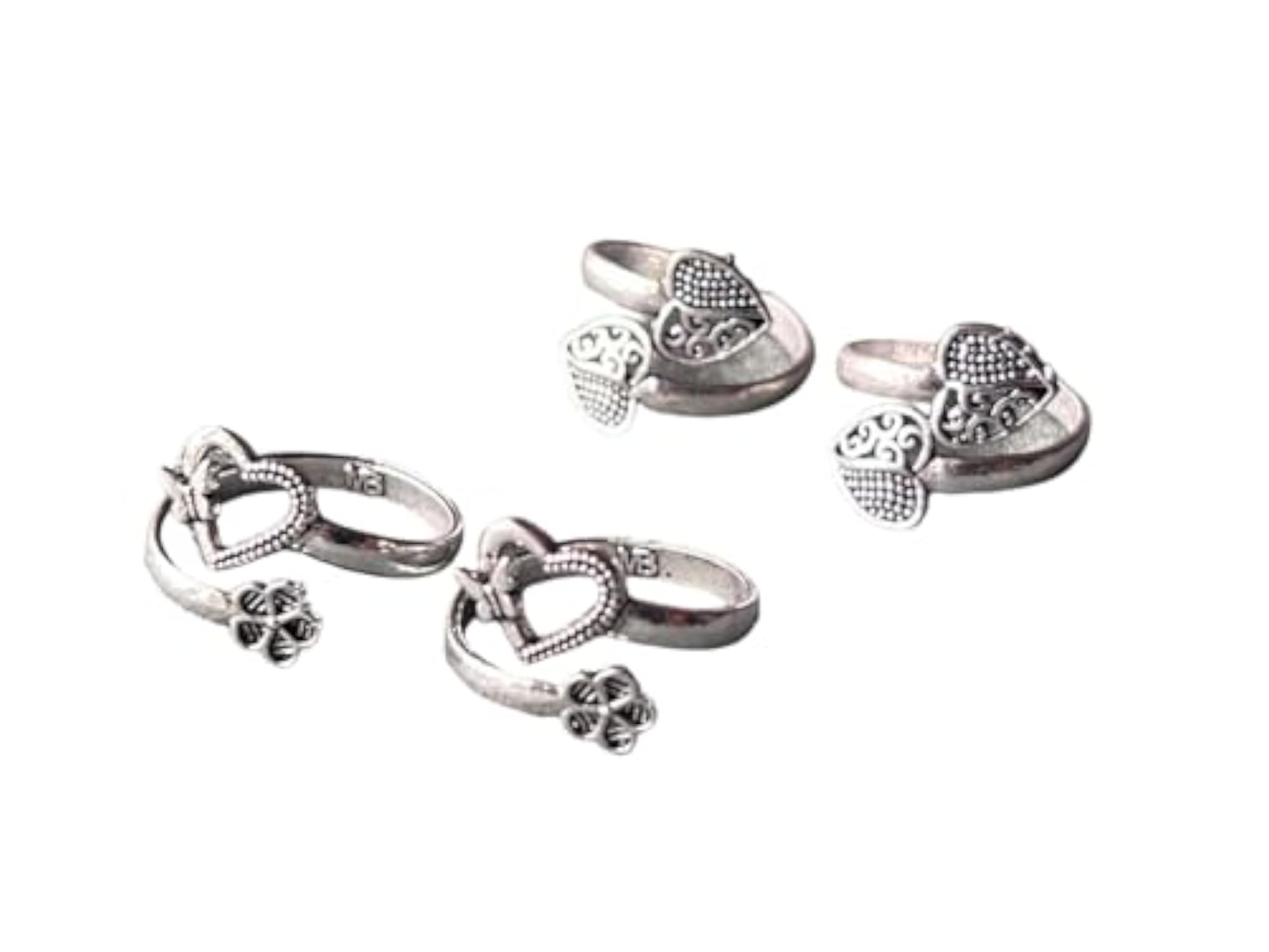 Women's Adjustable Metal Plated Fancy Toe Ring Combo Set of 2