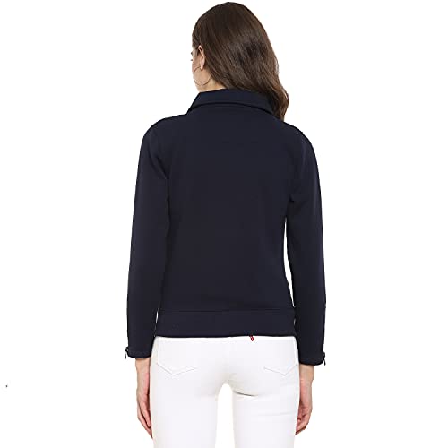 Image of PINACOLADA Spread Collar Navy Blue Solid Stylish Zipper Casual Jackets