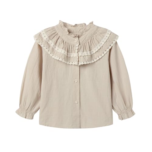 Image of Mud Kingdom Girls Blouse Shirts Spring Fall Long Sleeve Button-Down Top Ruffle Collar