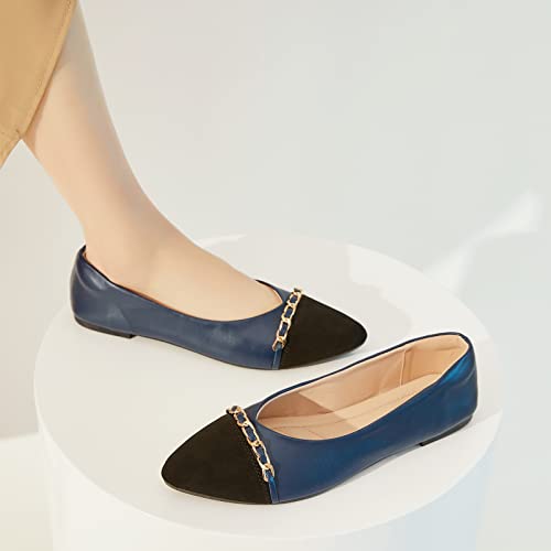 Image of BABUDOG Women's Black Flats Shoes,White Dress Shoes for Women,Crimping Faux Suede Ballet Flats Comfortable
