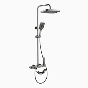 Lefton Temperature Display Shower Set with Dual Shower Head, Waterfall Shower Faucet Set with Spray Gun, 4-in-1 Control System, Adjustable Water Outlet Modes and Hot & Cold Water, Grey, SST2203-2