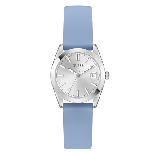Guess Alice GW1033L1 - Reloj de Pulsera analógico para Mujer, 32 mm, Acero Inoxidable, Cuarzo, Correa de Silicona Azul, Reloj de Moda para Mujer con Fecha, manecillas Luminosas, 3 Bar