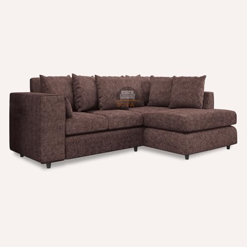 Classy Stout Right Hand Scattered Back Multi-coloured Orlena Fabric Corner Premium Quality Sofa Home Décor Feature for Sensible to Open Living Room (Chocolate Brown, Right Hand Corner)