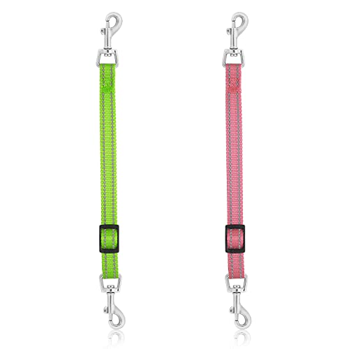 Cobee Puppy Collar Clips, 2 Pcs Reflective Nylon Back-up Connector, Safety Adjustable Harness Clip for Dogs (Green, Pink)