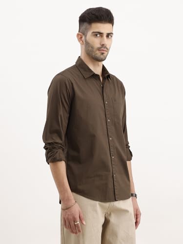 Image of WROGN Men's Cotton Shirt | Regular Fit | Solid Olive Full Sleeve Casual Shirt