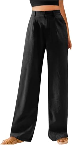 Pantalon haute taille boutonné coupe droite coupe palazzo haut de gamme