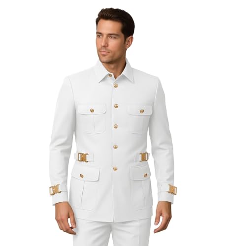 ZHOUYOPINPAI Themed Party Costume for Men: Navy Captain Uniform 2 Piece Safari Yacht Club Suit with Metal Closure 5XL