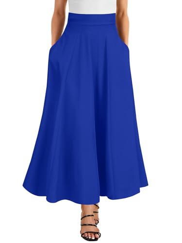 Rooscier Women's High Waist Maxi Skirts Pleated A Line Flared