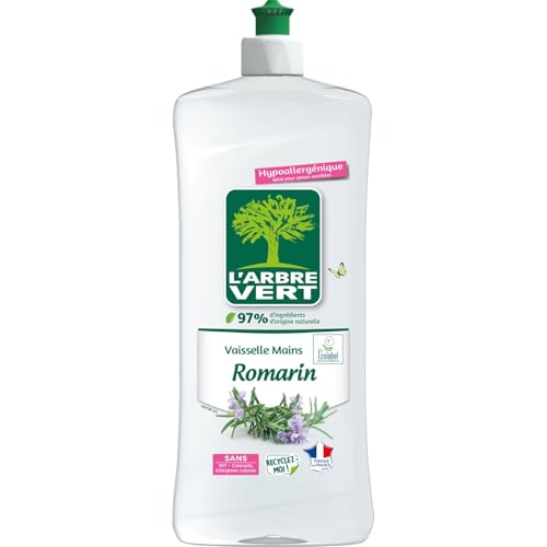 L'Arbre Vert Vaisselle Mains Ecolabel Romarin - Hypoallergénique - 97% d'ingrédients d'origine naturelle - 750mL