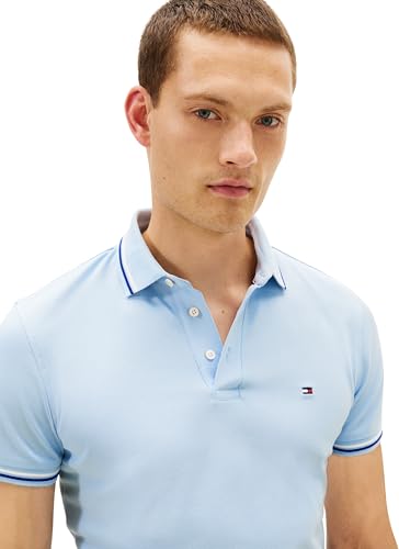 Tommy Hilfiger Męska koszulka polo slim fit sezonowa MW0MW39993 S/S Polo, niebieska, M, Niebieski (studnia woda), M