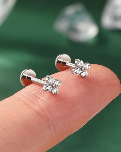 COCHARM G23 Titanium Tragus Cartilage Piercing Jewelry 16g Threadless Helix Cartilage Tragus Earring Flat Back Flower Push Pin Tragus Helix Jewelry for Cartilage Jewelry Women Men 6mm/8MM 16 Gauge Ear Piercing Jewelry4