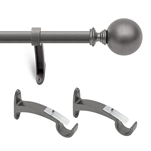 Image of Deco Window 52 to 144 Inch Adjustable Curtain Rod for Door & Windows with Brackets Set Curtains Hanging Extendable Iron Metal Pipe Holder with Finials (1 inch Diameter,Charcoal Grey)