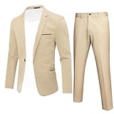 YFFUSHI Traje Hombre 2 Piezas Slim Fit 1 Botón Clásico para Ceremonia Boda Negocios Chaqueta y Pantalón, Caqui, L