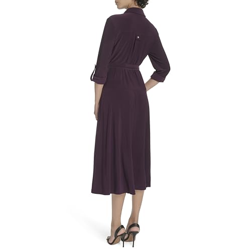 Tommy Hilfiger Women's Roll Tab Sleeves Collared Solid Jersey Shirtdress4