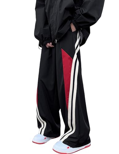 Men's Baggy Track Pants Y2k Wide Leg Sweatpants Baggy Joggers Vintage Parachute Pants for Men Black