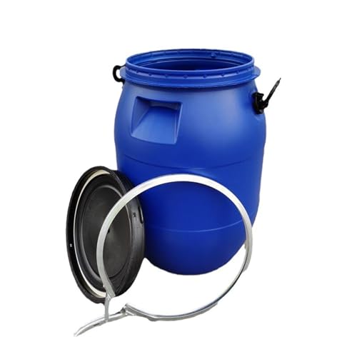 Plastic Barrels Food Grade Barrel with Lid Air Tight Design Shipping Barrel Metal Lever-Lock Thicken Emergency Water Barrel with Handle for Factory Restaurant Home(30L)