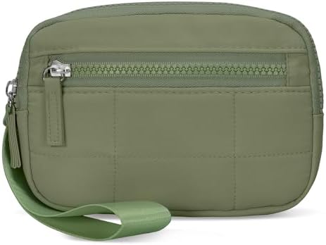 Hynes Eagle Wristlet Wallets for Women Nylon Quilted Puffer Wallet Purse with 3 Zip Pockets for Travel/Daily Green