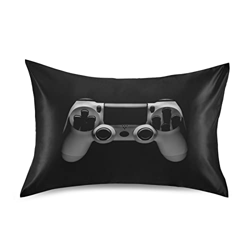 Oyihfvs Video Game Joystick Gamepad in Grey Isolated on Black Silky Satin Pillowcase for Hair and Skin, Soft Bed Pillow Cover, Decorative Silk Pillow Cases, Queen Size 20x30 inches
