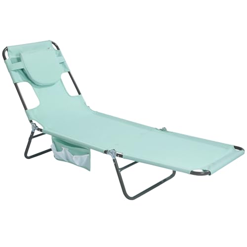 SunnyFeel Lounge Beach Chair for Adults with Face Hole, Reclining Beach Chairs Lay Flat, Sun Face Down Tanning Chair, Portable Folding Camping Cot for Outside Pool, Sunbathing, Reading