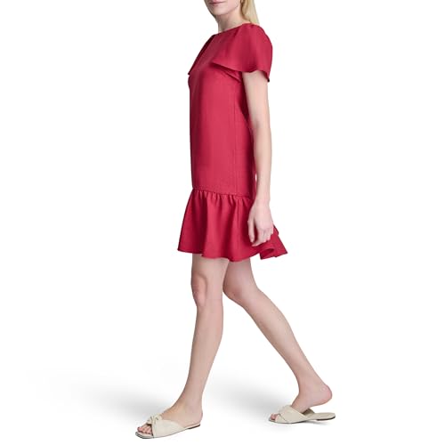 Image of DKNY Women's Flowy Short Sleeve Ruffle Hem Dress