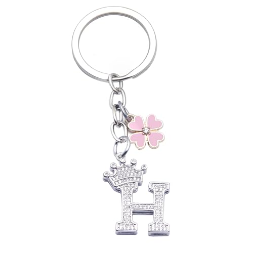 Porte-clés pour Femme Fille avec Lettre Initiale, Alphabet Pendentif Initiale en Crista, Porte clés avec Pendentif Amour et Pampille, Idee Cadeau...