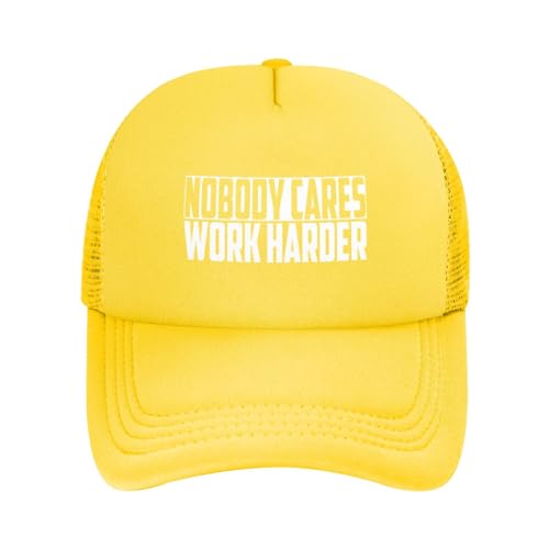 Fourffbgo Nobody Cares Work Harder Gorra de camionero con cita motivacional para hombre, gorra de béisbol de malla, sombrero de vaquero para mujer, sombrero de sol, gorra de papá, color negro,