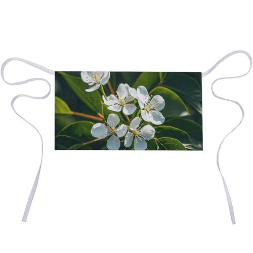 DJUETRUI White Natural Green Branch Adjustable for Women Men with Pockets Extra Long Lab Apron Butcher Apron Oxford Cloth Cotton Apron for Kitchen Cooking Baking