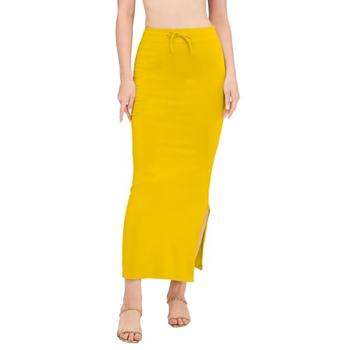 Image of DESI GIRL Cotton Lycra Stretchable Saree Shapewear Petticoat with Drawstring for Women | Fishcut Saree Petticoat with Side Slit for Easy Movement | Saree Shaper | Long inskirt