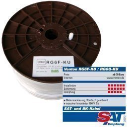  Cavo coassiale Venton 300 m – Conduttore interno in rame 140 dB max. – Cavo satellitare a 5 vie – Cavo antenna satellitare – DVB-S2/C/T2/BK – parabola satellitare digitale completa