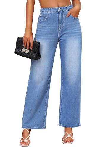 Genleck Women's Wide Leg Baggy Jeans – High Waisted Stretch Loose Jeans Trendy Denim Pants