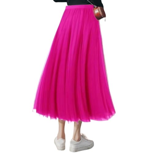 Jupe en tulle maille rouge rose longue trapèze