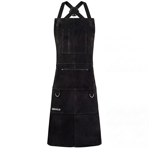 shenwld 6 Pockets Leather Welding Apron Heat Resistant Protection 36