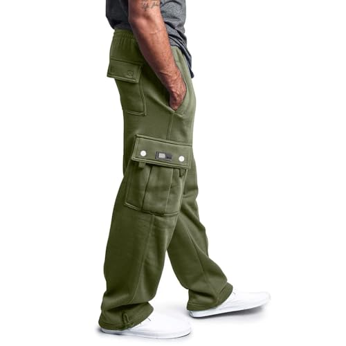 Finelylove Mens Cargo Sweatpants Open Bottom Fleece Baggy Sweat Pants Loose Fit Workout Stretch Joggers with Pockets2
