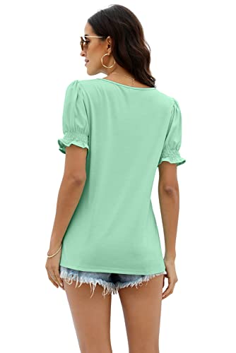 Image of WIHOLL Tops for Women Summer Casual Ruffle Trim Sleeve Square Neck T Shirts