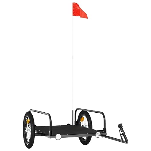 vidaXL Fahrradanhänger, Anhänger für Fahrrad, Lastenanhänger mit Deichsel Sicherheitsflagge, Transportanhänger 45kg, Schwarz Eisen