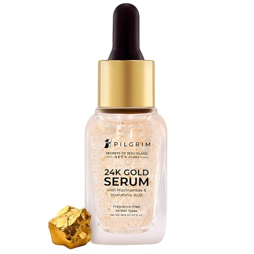 Pilgrim 24K Gold Face Serum With Niacinamide & Hyaluronic Acid, Dewy Primer For Face Make-Up For All Skin Types, Korean Skin Care For Unisex, 20ml