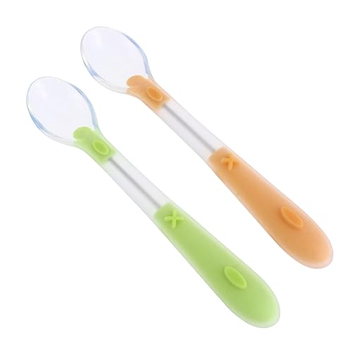 SOPOTUTU 2 piezas Cuchara para Bebés de Suave Portátil y Ligera para Autoalimentación Infantil Diseño Adorable y Verde para Hogar y Exterior