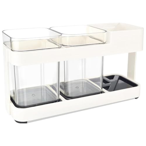 Portacepillos de dientes con taza, juego de portacepillos de dientes, organizador para cepillo de dientes de 2 tazas | Juego de soporte para cepillo de dientes de baño, soporte para cepillo de dientes