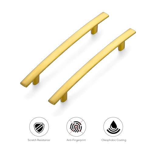 Image of Ravinte 30 Pack Cabinet Handles Brushed Brass Cabinet Pulls Kitchen Cabinet Handles,Curved Drawer Pulls in 7-1 /4 Inch Length with 5 Inch Hole Center Arch Kitchen Cabinet Hardware