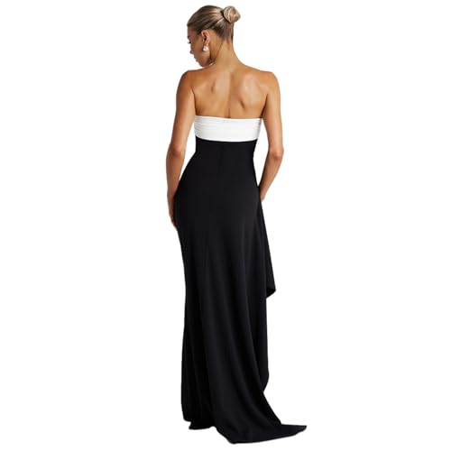 Image of Women's Sexy Strapless Backless High Split Long Maxi Dress Ruched Off Shoulder Sleeveless Bodycon Party Cocktail Dresses