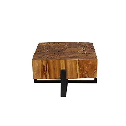 Deco 79 Teak Wood Handmade Live Edge Slice Tree Stump Coffee Table With Black Metal Base, 46" X 27" X 15", Brown #TOP3