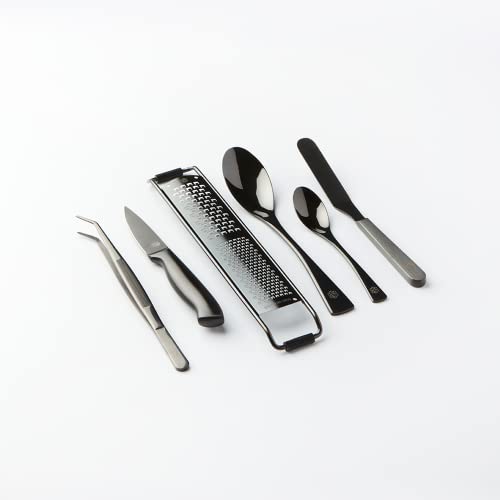 Chef Frank Haasnoot Plattier-Set | Utensilienset Deluxe | Schwarz | 6 Stück hochwertige Werkzeuge im Koffer | Kulinarisches Set | Pinzette und Quenelle-Löffel zum Garnieren | Plating Tools