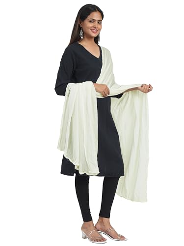 Image of Miraan Solid Pure Cotton Dupatta with Pom Pom Border, 2.25 meters length (DUPCOTTON)