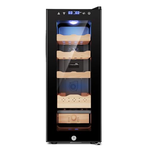 35L Electric Humidor – 250 Count Large Capacity Electric Humidor| Thermostatic Cooling with Spanish Cedar Wood Shelves, Digital LED Screen & Safety